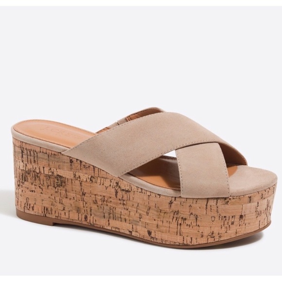 J. Crew Shoes - J Crew Tan Leather Platform Sandals Cork Platform